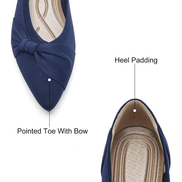 Women's Pointed Toe Knit Blue Flats Comfortable Lightweight Dressy Casual Shoes - Picture 2 of 9